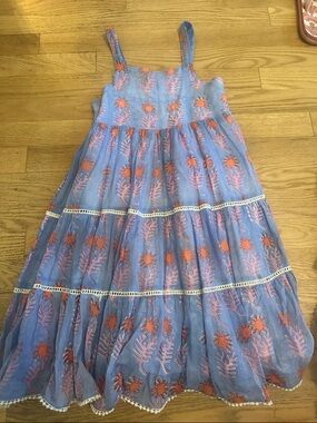 Oliphant Blue Sundress with Coral Floral Print
